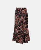 Black Floral Satin Midi Skirt Back