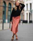 Pink Animal Satin Midi Skirt