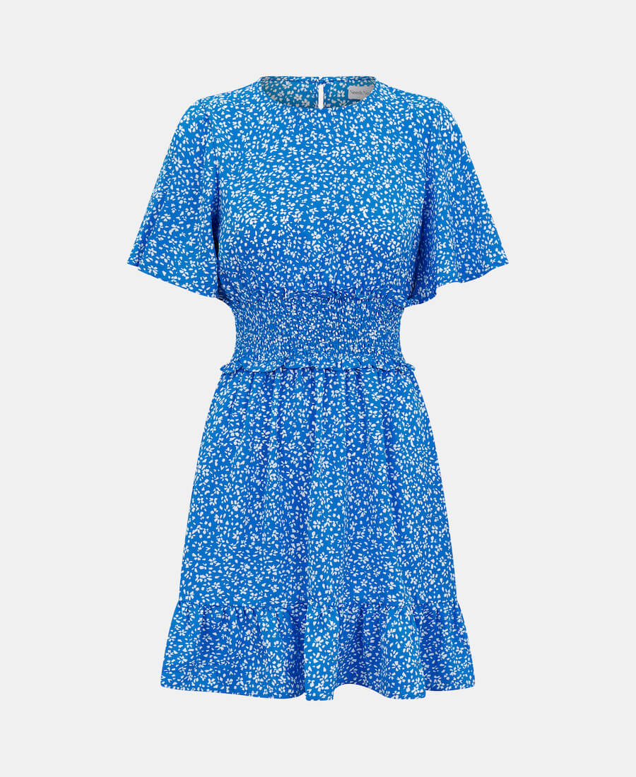 Shirred Waist Mini Blue Floral