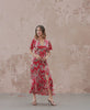 Catwalk video Red floral Satin Wrap Midi Dress
